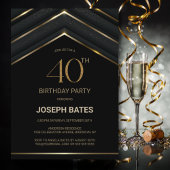 黒スタイリッシュ金ゴールド40歳の誕生日パーティー 招待状