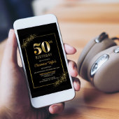 黒スタイリッシュ金ゴールド50th誕生日パーティー 招待状