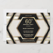 黒スタイリッシュ金ゴールド60th誕生日パーティー 招待状 (正面)