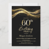黒スタイリッシュ金ゴールド60th誕生日パーティー 招待状 (正面)