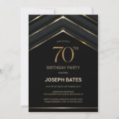 黒スタイリッシュ金ゴールド70th誕生日パーティー 招待状 (正面)