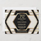 黒スタイリッシュ金ゴールド70th誕生日パーティー 招待状 (正面)