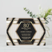 黒スタイリッシュ金ゴールド80th誕生日パーティー 招待状 (スタンド正面)