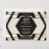 黒スタイリッシュ金ゴールド85th誕生日パーティー 招待状 (正面)