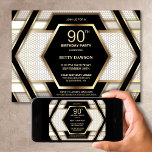 黒スタイリッシュ金ゴールド90th誕生日パーティー 招待状<br><div class="desc">お友達や愛する人を招待状スタイリッシュし、この黒と金ゴールドの90th誕生日パーティーの招待状を持つ。カスタマイズ可能な文字エリアにより、日付、時刻、会場、RSVP情報など、特別な誕生祝いに必要なすべての詳細を簡単に含めることができます。さまざまな紙タイプとコーナースタイルがユニーク招待状で利用でき、デジタル形式を好んでダウンロードすもしるオプションも用意されている。</div>