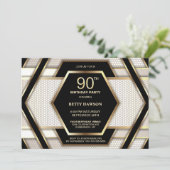 黒スタイリッシュ金ゴールド90th誕生日パーティー 招待状 (スタンド正面)