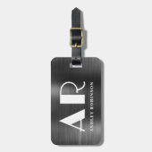 黒スタイリッシュ金属モノグラムはっきりした二イニシャル ラゲッジタグ (正面縦)
