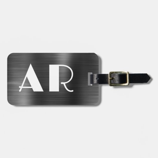 黒スタイリッシュ金属2モノグラはっきりしたムイニシャル ラゲッジタグ (正面横)