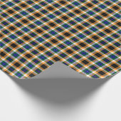 黒スタイリッシュ青の白い黄色の格子模様 ラッピングペーパー (角)