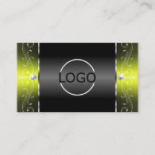 黒スタイリッシュ黄の四角い宝石のロゴ&写真 名刺 (正面)
