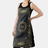 黒スタイリッシュ黒レザーモノグラムイニシャル エプロン (インサイチュ)