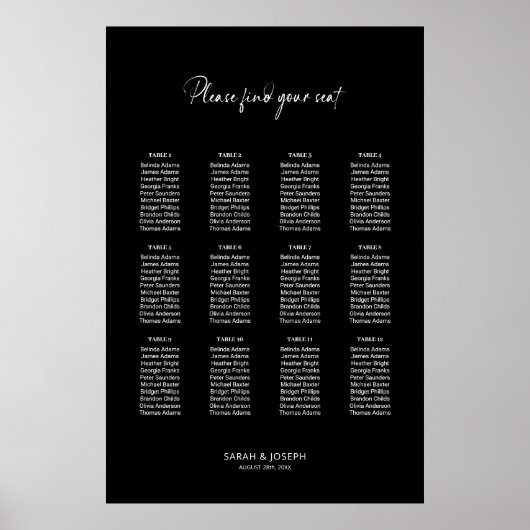 黒スタイリッシュ12表結婚座表 ポスター (正面)