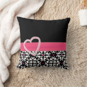 黒スタイリッシュ、白、ピンクのダマスク枕 クッション (ブランケット)