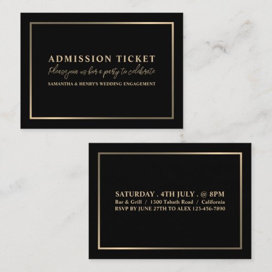 黒スタイリッシュ&金ゴールド、入場料チケット 名刺 (正面/裏面)