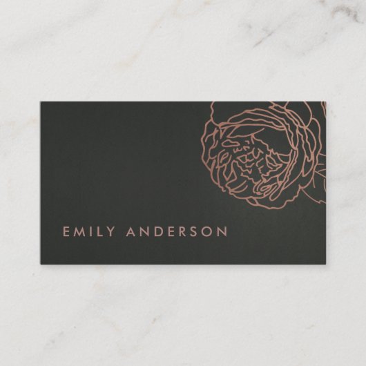 黒スチフェイクールグレー赤面ピンクローズ金ゴールドフローラ 名刺 (正面)