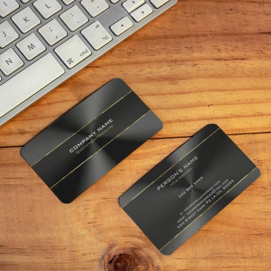 黒ステンレススチールテクスチャ金ゴールドストライプアクセント 名刺