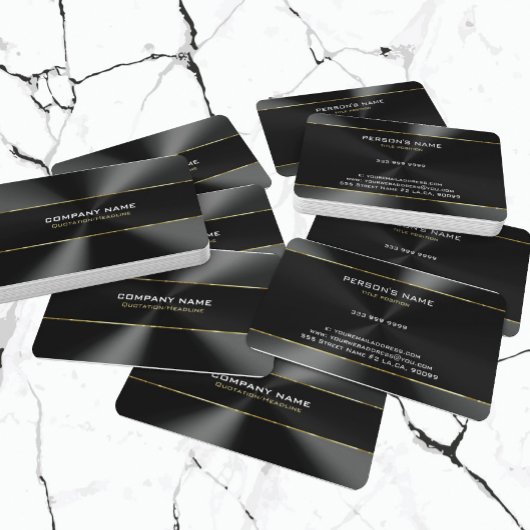 黒ステンレススチールテクスチャ金ゴールドストライプアクセント 名刺
