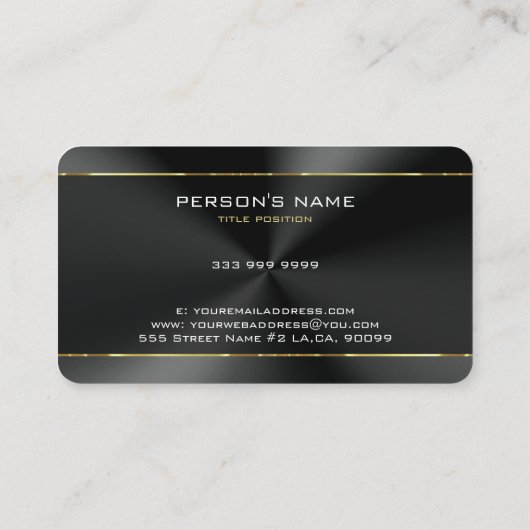 黒ステンレススチールテクスチャ金ゴールドストライプアクセント 名刺 (裏面)