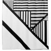 黒ストライプと白の三角形 シャワーカーテン (正面)