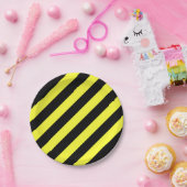 黒ストライプと黄 ペーパープレート (パーティー)