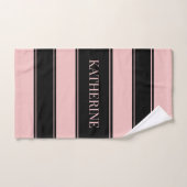 黒ストライプのとピンクの名前をカスタムする バスタオルセット (ハンドタオル)