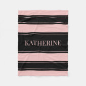 黒ストライプのとピンクの名前をカスタムする フリースブランケット (正面)