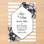 黒ストライプのフローラアクリル日付保存 アクリル招待状 (正面)