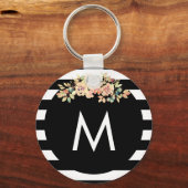 黒ストライプのモノグラムのフローラ キーホルダー (正面)
