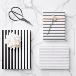 黒ストライプの灰色の白のパタストライプーン・シック ラッピングペーパーシート