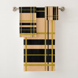 黒ストライプの色とバラ金ゴールド バスタオルセット
