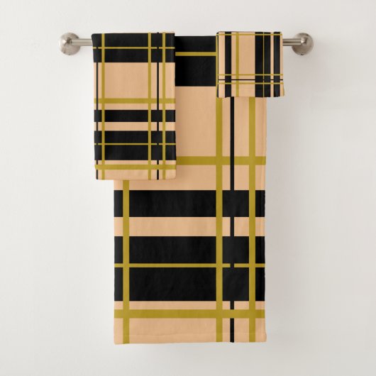 黒ストライプの色とバラ金ゴールド バスタオルセット (インサイチュ)