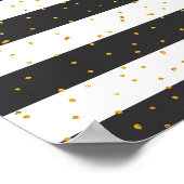 黒ストライプの色金ゴールドグリッター紙吹雪フローラ ポスター (角)