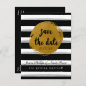 黒ストライプの金の箔の日付はがきを保存 案内ポストカード (正面/裏面)