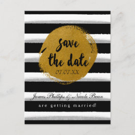 黒ストライプの金の箔の日付はがきを保存 案内ポストカード