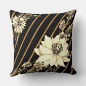 黒ストライプの金ゴールドと白いバラ クッション (裏面)