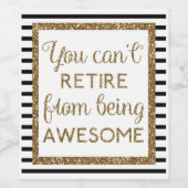 黒ストライプの金ゴールドグリッター退職 ワインラベル (シングルラベル)