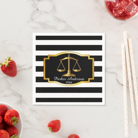 黒ストライプの金ゴールド法はかりで測卒業党 スタンダードカクテルナプキン (インサイチュ)