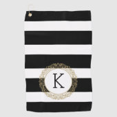 黒ストライプフローラ金ゴールド円 ゴルフタオル (正面)