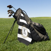 黒ストライプフローラ金ゴールド円 ゴルフタオル (グリーン)