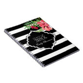 黒ストライプ色とピンクのハイビスカスのグラデーション ノートブック (右側)