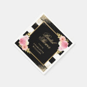 黒ストライプ色の水色ピンクフローラブライダルシャワー スタンダードカクテルナプキン (角)