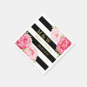 黒ストライプ色ピンクウォーター結婚カラーズモノグラム スタンダードカクテルナプキン (角)