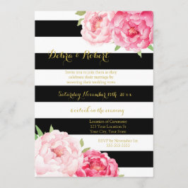 黒ストライプ色ピンク花願リニューアル招待状 招待状