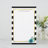 黒ストライプ色花文具パーソナライズされた具 便箋 (スタンド正面)