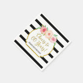 黒ストライプ花応援60年誕生日 スタンダードカクテルナプキン (角)