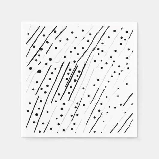 黒ストライプ、白、灰色のパターンまたは水玉模様 スタンダードカクテルナプキン (正面)