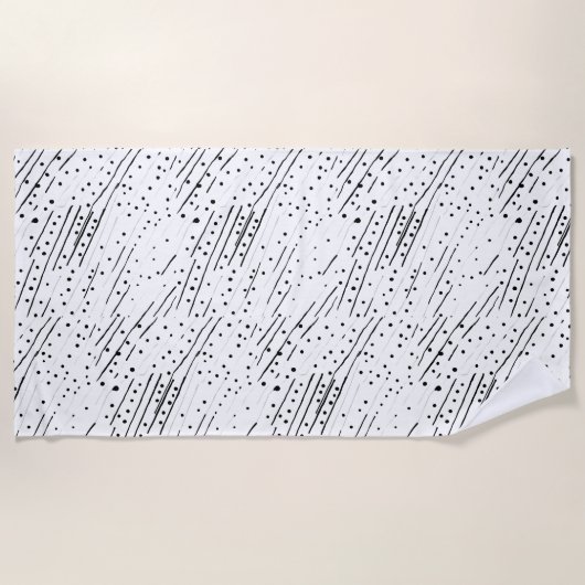 黒ストライプ、白、灰色のパターンまたは水玉模様 ビーチタオル (正面)