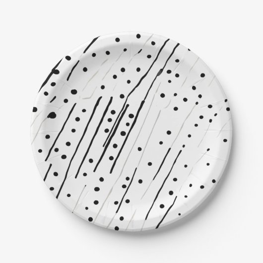 黒ストライプ、白、灰色のパターンまたは水玉模様 ペーパープレート (正面)