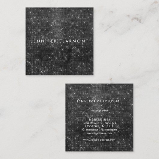 黒スパークルエレガント美しいスタイリスト スクエア名刺 (正面/裏面)
