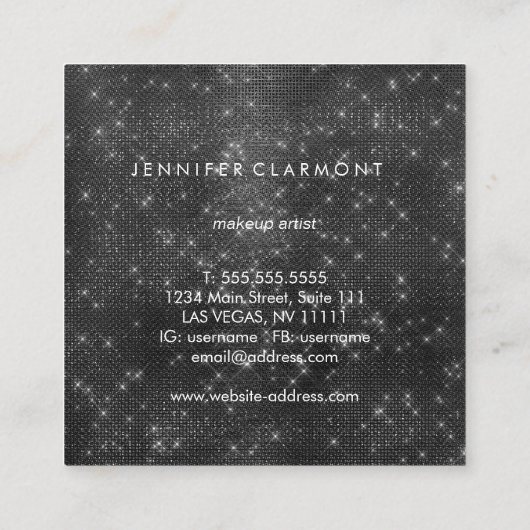 黒スパークルエレガント美しいスタイリスト スクエア名刺 (裏面)